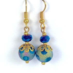 Handcrafted Gold/blue earrings